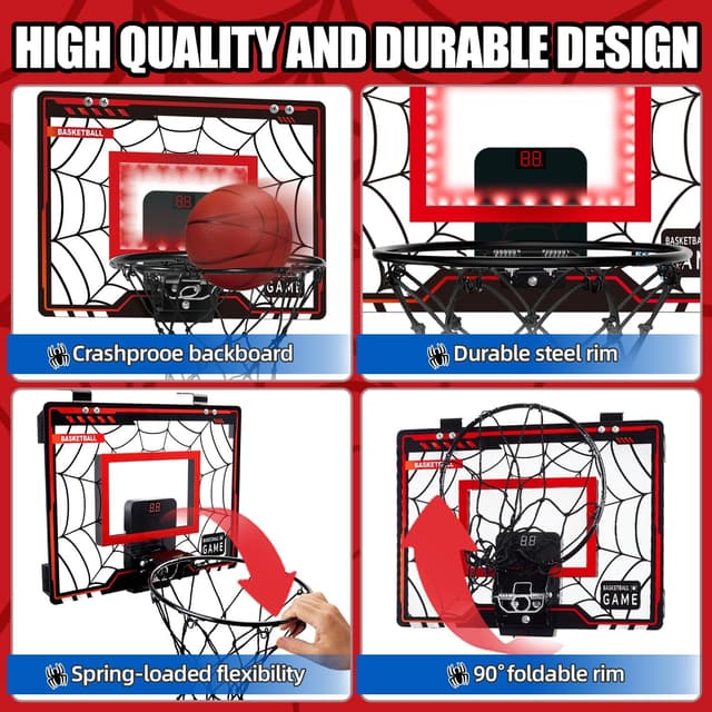 Thumbnail 6 de Basketball Hoop Indoor mini basketball hoop with electronic scoreboard and cool LED lights for boys and adults