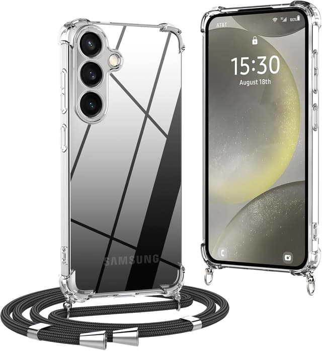 Detalle de OLEPHY cover trasparente con cordino e tracolla per Samsung Galaxy A35 5G (antiurto, rimovibile), nero