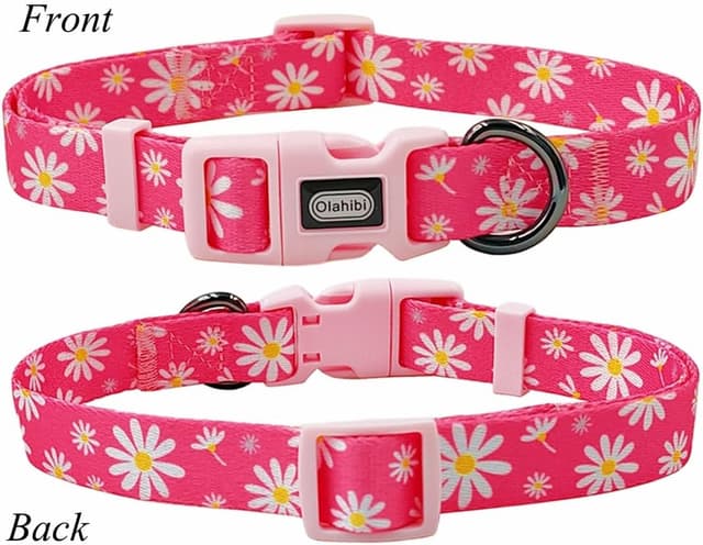 Detalle de Olahibi Dog Collar and Leash Combo Set (Floral Pattern, Polyester) with 150CM matching leash – XS Pink Daisy