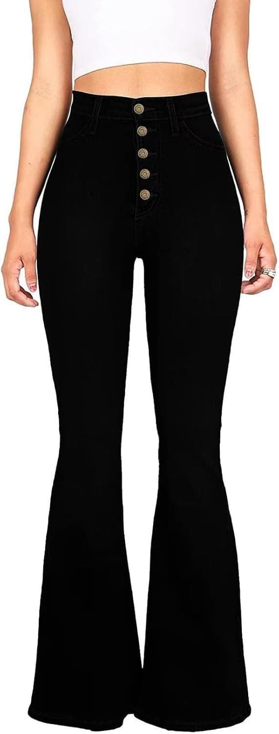 Thumbnail 6 de KDF High-Waisted Flare Jeans for Women with Removable Belt (Stretch Wide-Leg Bell Bottoms)
