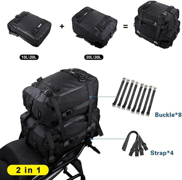 Detalle de Rhinowalk Motor Pannier Bag 10L Waterproof Rear Rack Trunk Bag (Black) – modular rear luggage storage