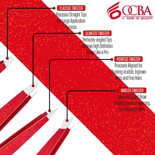 Detalle de OCBA lot de 4 pinces à épiler pour sourcils, pointes affinées et revêtement antidérapant (4 pièces noir)