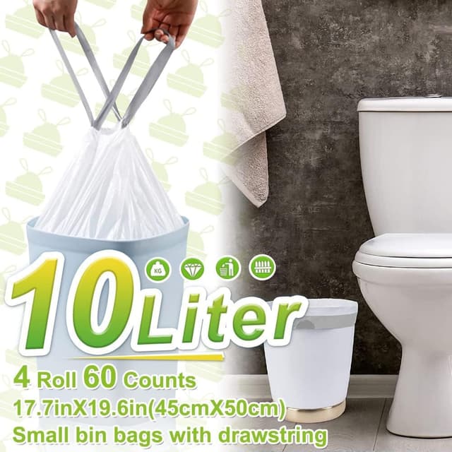 Thumbnail 1 de 10L Bin Liners Drawstring with Tie Handle (60) 🗑