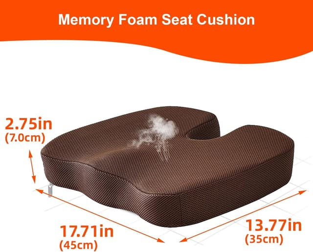 Detalle de inaepeak Memory Foam Seat Cushion for Coccyx Tailbone Pain Relief (Brown Mesh, Non-slip)