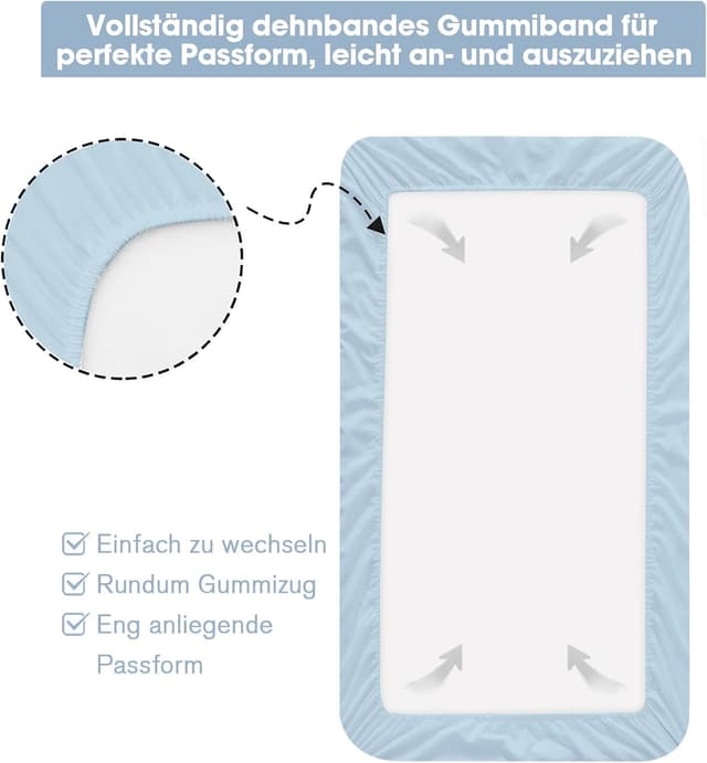 Detalle de Little Grape Land Spannbettlaken für Baby-/Kinderbett 60x120 cm (4er Set) – atmungsaktive Mikrofaser, OEKO-TEX, Meereswelt/Muschel