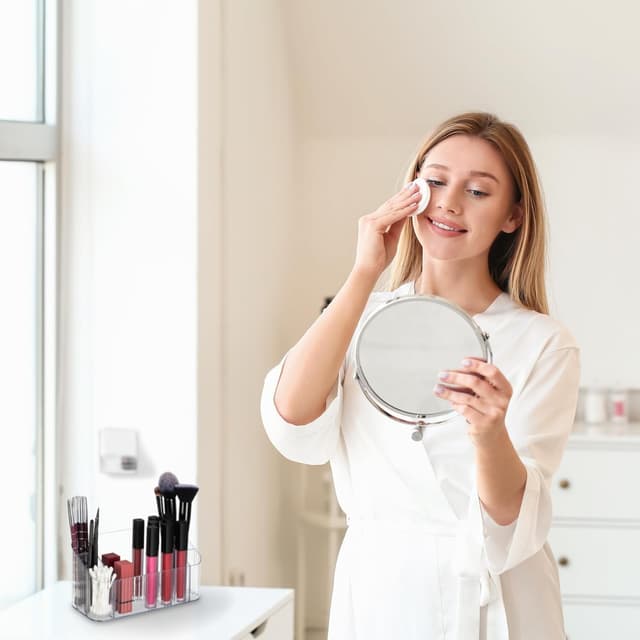 Detalle de Relaxdays Kosmetik Organizer 2er-Set (Kunststoff, transparent) für Make-up, Pinsel & Co.