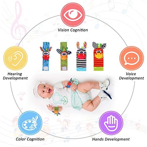 Thumbnail 2 de Sonajero Calcetines y Muñequeras para Bebé, Sonajero Toys con Buscador de Muñeca y Pie Juguetes de Animales Suaves y Bonitos para Recién Nacidos Niños Bebés (2 Pulseras y 2 Calcetines)