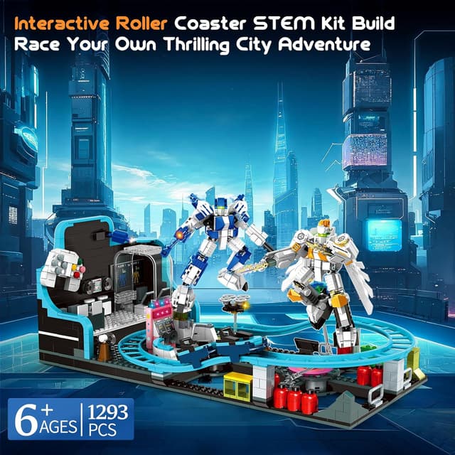 Detalle de Rongmeiz Space Roller Coaster Building (1257 Teile) – Kreatives STEM-Bauprojekt mit Raketen-Launch & Satellitenstation