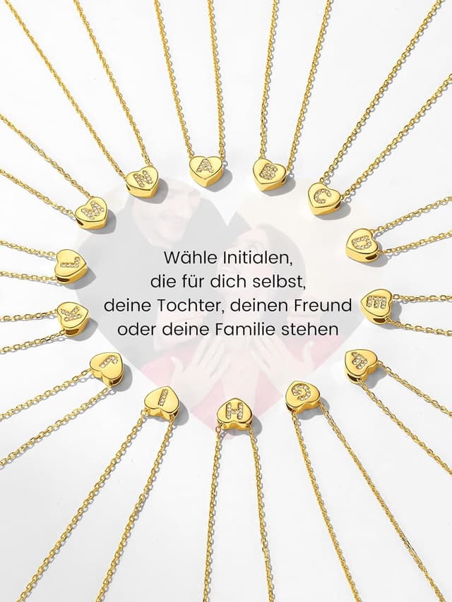 Thumbnail 6 de GoldChic Herzkette Damen Kette mit Buchstaben-Anhänger, Kupfer/14K vergoldet, 41 cm + 5 cm