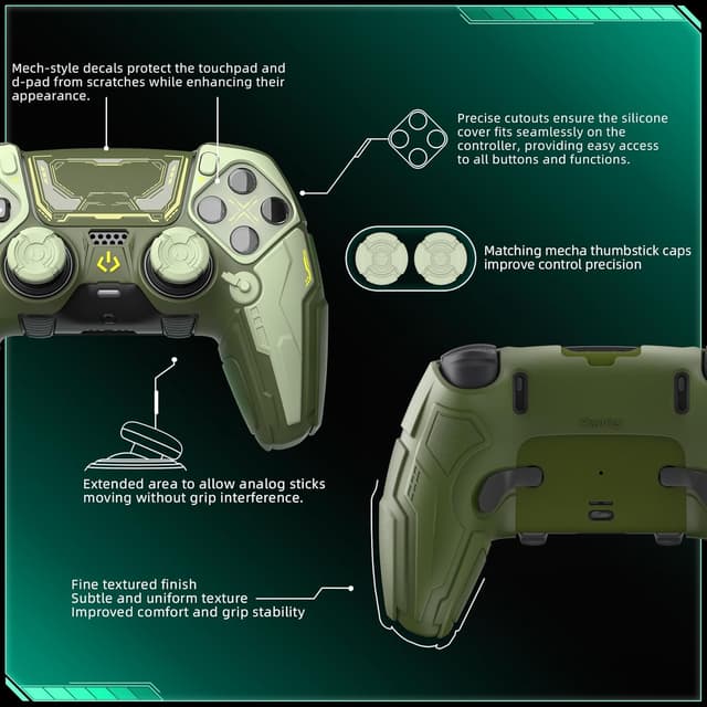Detalle de playvital Silicone Cover Skin for PS5 Edge Controller (Stellar Mecha, Anti-slip) – Army Green & Sage Green