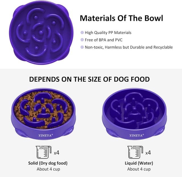 Detalle de YINEYA Slow Feeder Dog Bowl (Large Breed) – Purple labyrinth anti-gulp design