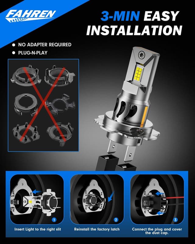Detalle 2 de FAHREN Upgraded H7 LED Bulbs (Pack of 2) – 6500K Cool White, CAN-Bus Ready Plug-and-Play