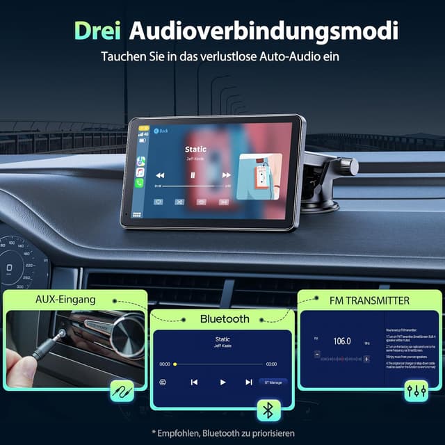 Detalle de LAMTTO CarPlay wireless Android Auto su schermo IPS da 7 pollici con Bluetooth, FM e MirrorLink