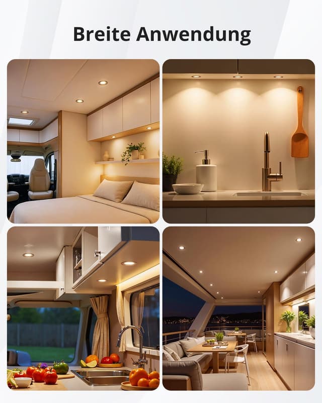 Detalle de Gr4tec 6er Set 12V LED Einbaustrahler Schwarz, 3W, dimmbar (3000K, 240 lm) – Ultra Slim 12 mm, IP44