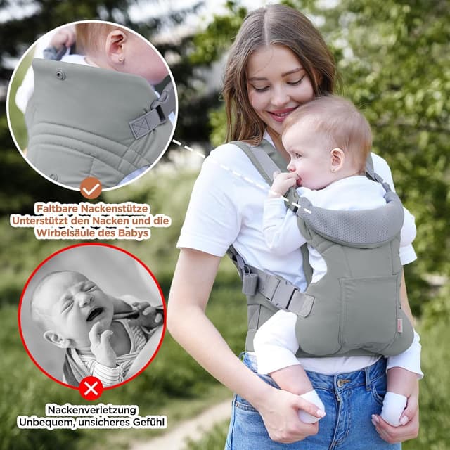 Detalle de GAGAKU Babytrage 4‑in‑1 für 4–36 Monate (4 Tragepositionen) mit 3D‑Mesh, hellgrün