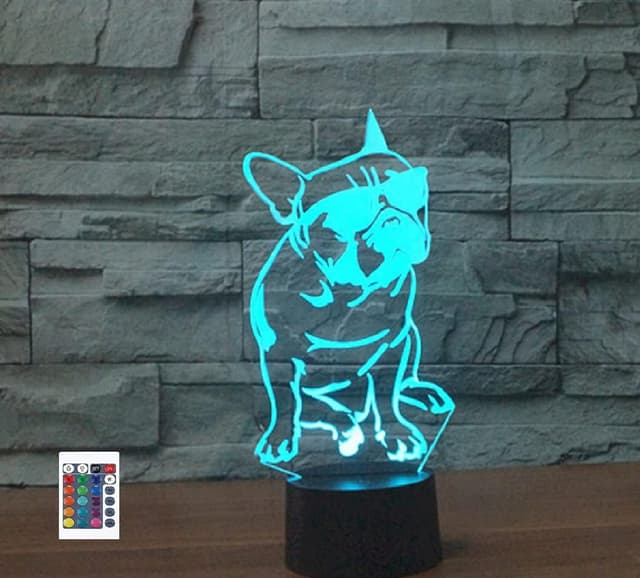 Detalle de SUPERRUIDALONG 3D Französische Bulldogge Nachtlicht mit Fernbedienung, 16 Farben und LED-Dimmfunktion