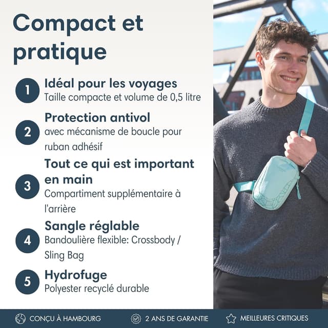 Detalle 2 de LARKSON Nils – sac à bandoulière antivol compact, imperméable, pour téléphone, clés et portefeuille
