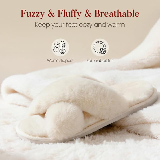 Detalle de Ankis Hausschuhe Damen Plüsch mit Kreuzband