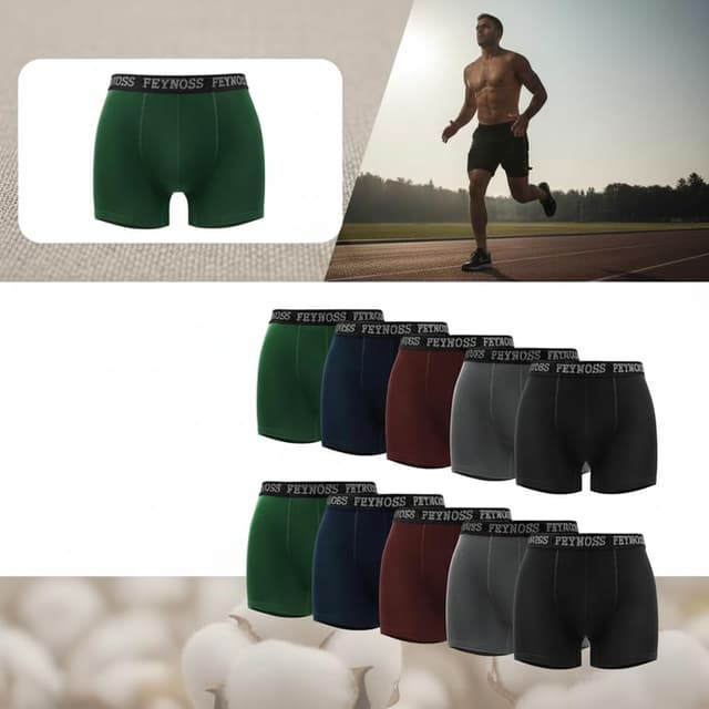 Detalle de feynoss Herren-Boxershorts im 10er Pack (Baumwolle mit Elasthan, ohne Etikett)