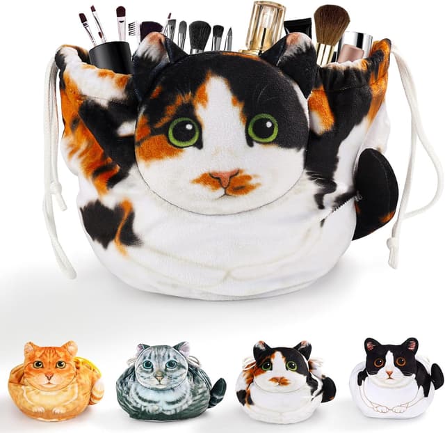 Detalle de Openhahaha Trousse Trucchi da Viaggio con coulisse a forma di gatto
