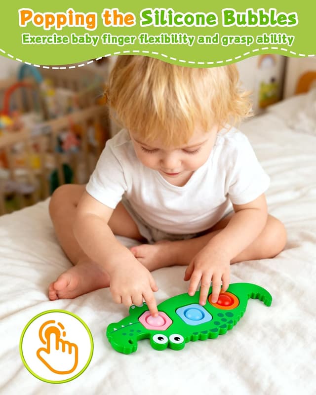 Detalle de 4-teiliges Fidget Toys Set mit Bubble Popper: Raupe, Krokodil & Schulbus (ab 12 Monate)