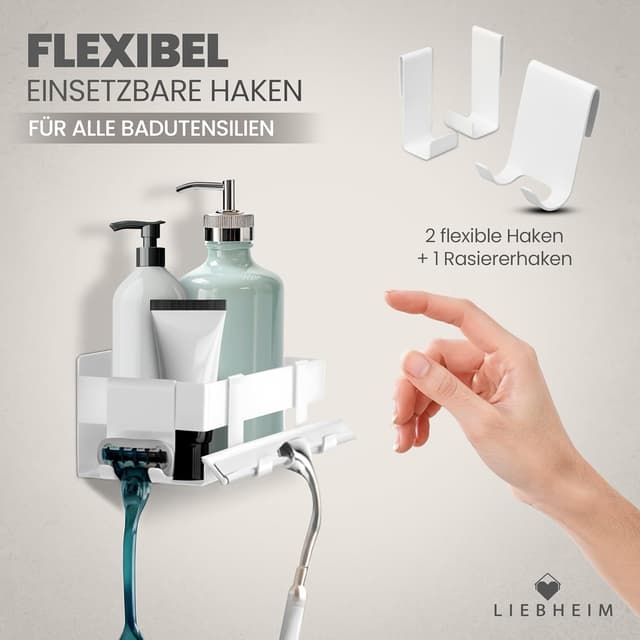 Detalle 2 de LIEBHEIM Duschablage ohne Bohren – Badregal & Duschkorb-Organizer für Dusche und Badezimmer