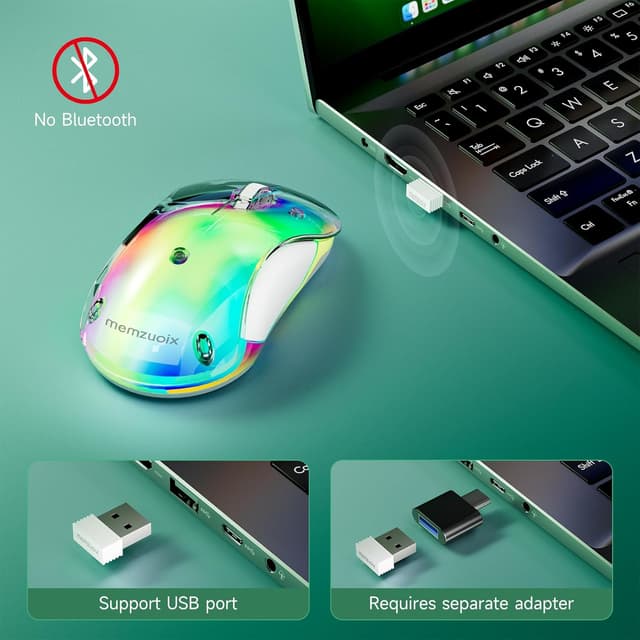 Detalle de memzuoix LED Wireless Mouse (Green) – Rechargeable 2.4G optical mouse with RGB lighting