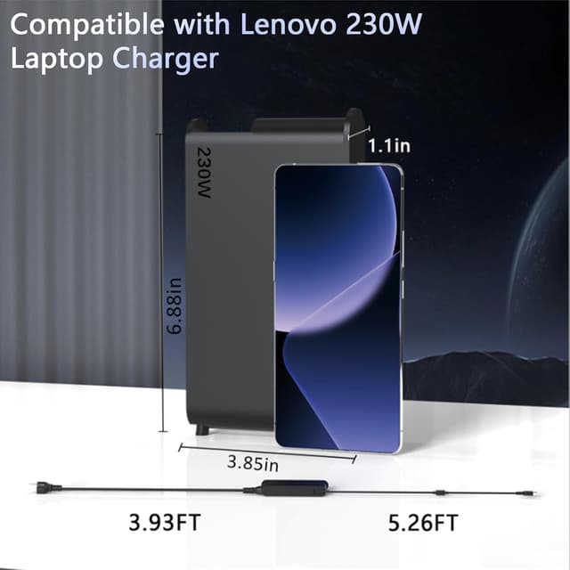 Detalle 2 de MAXPOR Slim 230W Gaming Laptop Charger for Lenovo Legion & ThinkPad (Square Yellow Tip)