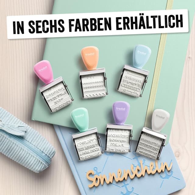 Detalle de Trodat Creative : lot de mini tampons Bullet Journal violet pastel avec encreur 3 couleurs