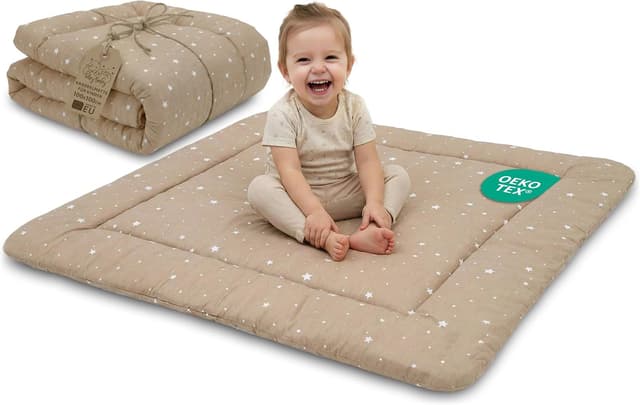 Detalle de Totsy Baby tapis d’éveil pliable 100 cm en coton et épais, beige avec étoiles blanches (certifié Oeko-Tex)