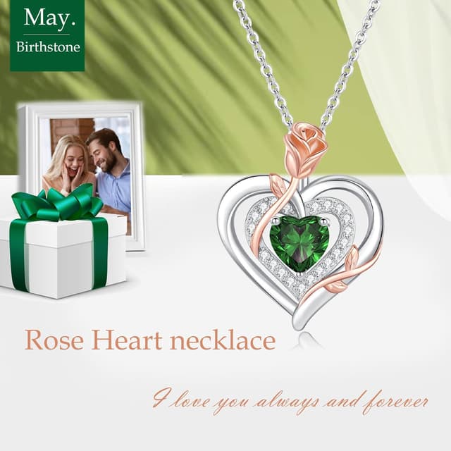 Detalle 2 de LAVUMO Collier femme en argent sterling 925 et laiton, pendentif double cœur rose avec pierre de naissance