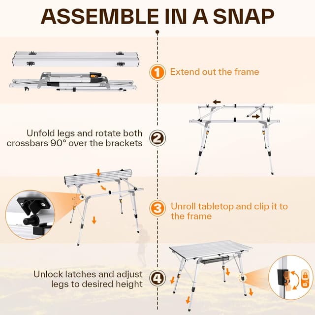 Detalle de Sportneer Tavolo da campeggio pieghevole 90×52 cm