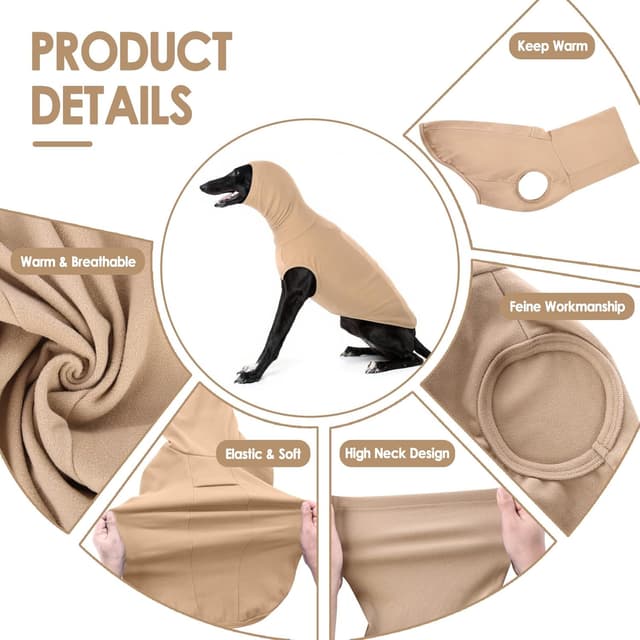 Detalle de CITÉTOILE Hundpullover Fleece mit Rollkragen, Khaki (S) – warme Winterkleidung für kleine Hunde