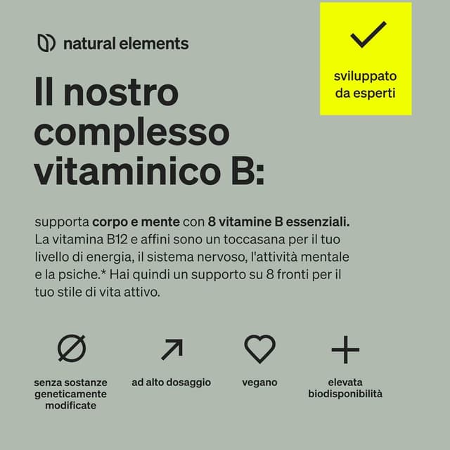 Detalle de Complesso Vitaminico B con 8 vitamine B essenziali e cofattori, 240 compresse vegane (Natural Elements)