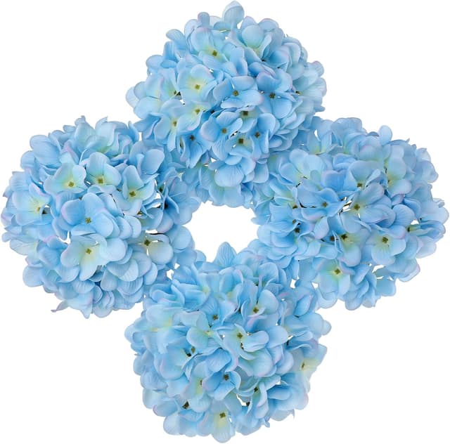Detalle de Oairse set of 4 artificial hydrangea flower heads (19cm) with stems for DIY bouquets and wedding displays