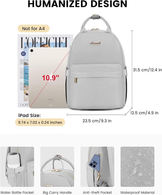 Detalle de LOVEVOOK Women’s Small Fashion Backpack – Waterproof Mini Rucksack for School, Travel & City Days