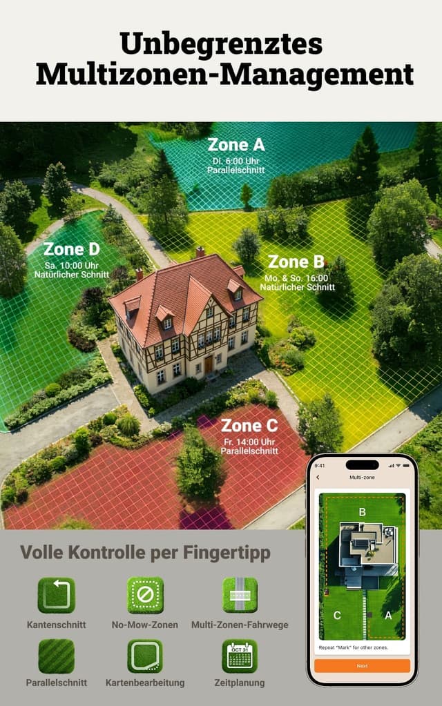 Detalle de WORX Landroid Vision Cloud WR306E 2WD Mähroboter für bis zu 600 m² – ohne Begrenzungskabel (RTK Cloud, KI-Hinderniserkennung)