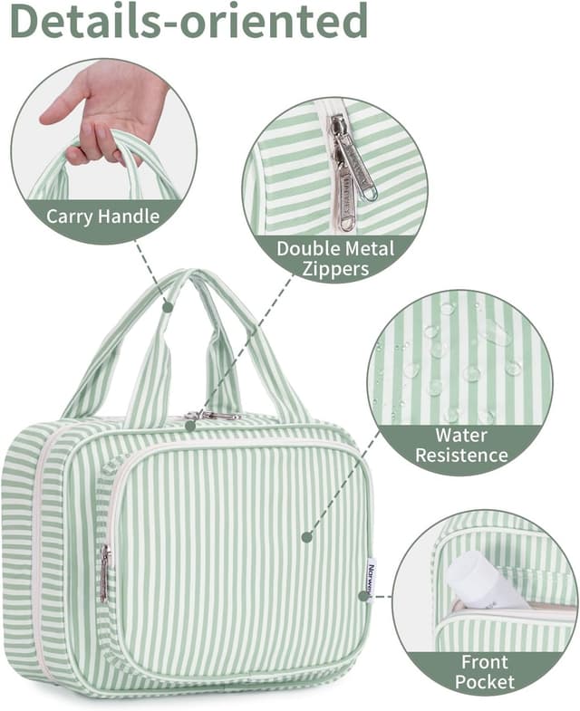 Thumbnail 6 de Narwey Hanging Travel Toiletry Bag (Mint Green Stripe) – Medium organiser with 4 compartments