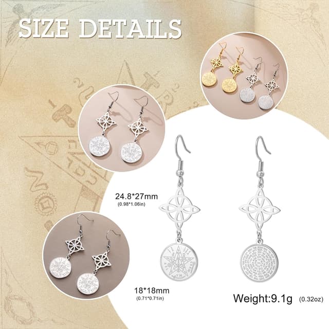 Detalle de Dreamtimes Hexenknoten-Ohrringe mit Tetragrammaton- und Pentagramm-Anhänger aus Edelstahl