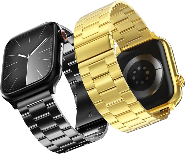 Detalle de Snyeest 2-Pack Stainless Steel Apple Watch Replacement Bands (Black + Gold) for 49mm/46mm/45mm/44mm/42mm