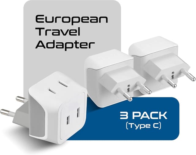 Detalle 2 de Ceptics CT-9C European Travel Plug Adapter (USA to Type C Countries), Ultra-Compact Dual-Input Charger Adapter, White
