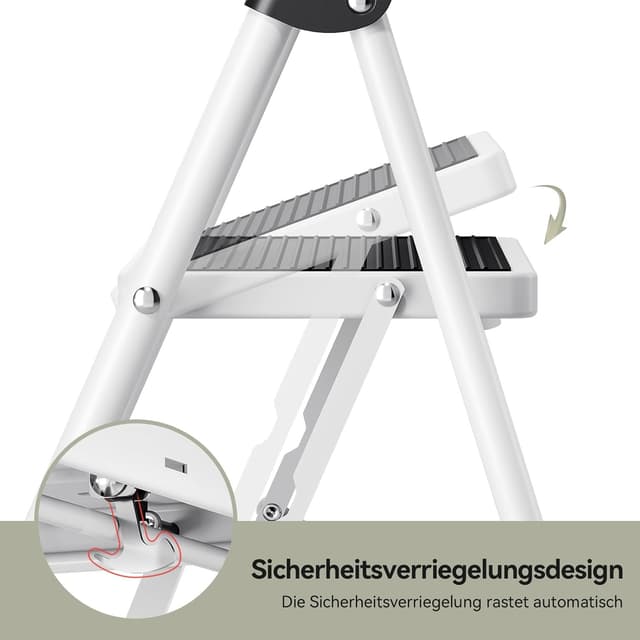 Detalle de KINGRACK Stufenleiter 4 Stufen als Klappleiter mit Anti-Rutsch-Pedal und Griffen (weiß)
