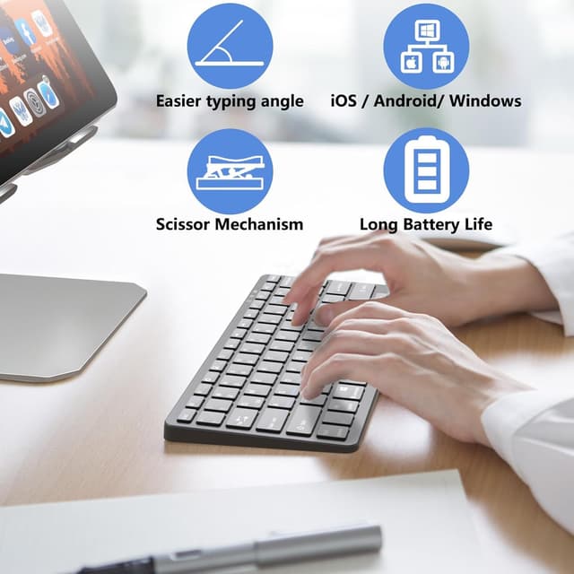 Detalle de KARFUN Ultra Thin Wireless Keyboard for iPad & Tablets (Bluetooth, USB-C charging, US layout) – Black