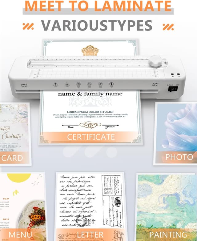 Detalle de Raycial A3 Laminator Machine with Built-in Cutter & Corner Rounder (Fast Warm-up) for Home Office and School