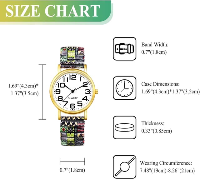 Detalle de Avaner Damenarmbanduhr im Boho-Stil mit elastischem Stretchband und großen arabischen Ziffern