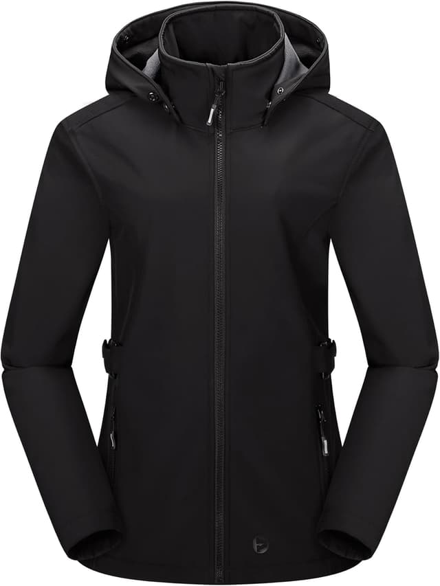 Detalle de Outdoor Ventures Damen Softshelljacke kurz gefüttert – wasserdicht, winddicht mit abnehmbarer Kapuze