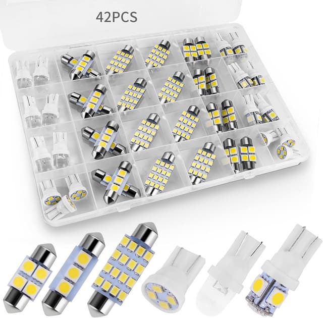 Detalle de Zakolak 42-Piece Interior Car Light LED Bulb Kit (DE3175/T10/194, White Dome/Map Tail Bulbs)