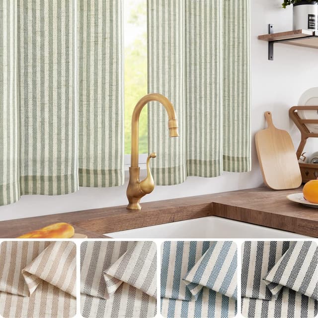 Thumbnail 1 de jinchan Striped Linen Kitchen Curtains 30" sage green curtains 🪟