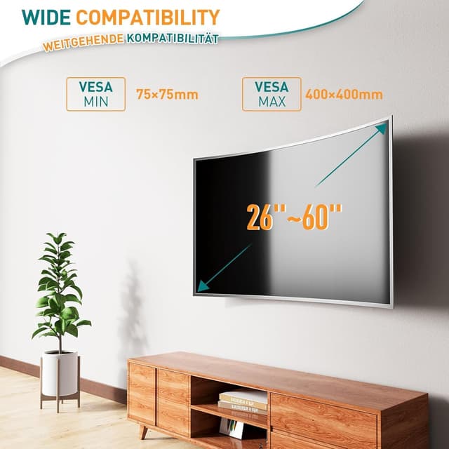 Detalle de ELIVED EV007 support mural inclinable ultra fin pour TV 26–60" (VESA 75×75 à 400×400, jusqu’à 45 kg)
