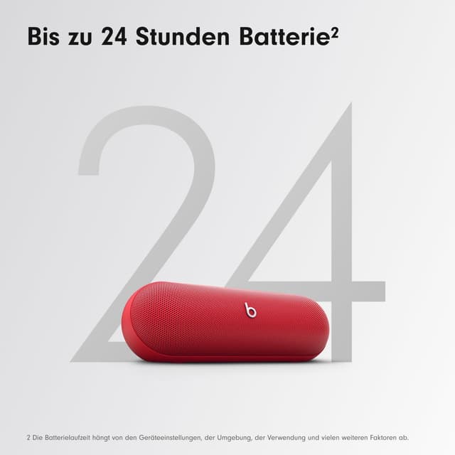 Detalle de Beats Pill tragbarer Bluetooth-Lautsprecher Signalrot – bis zu 24 Stunden Akkulaufzeit, IP67 & kraftvoller Sound